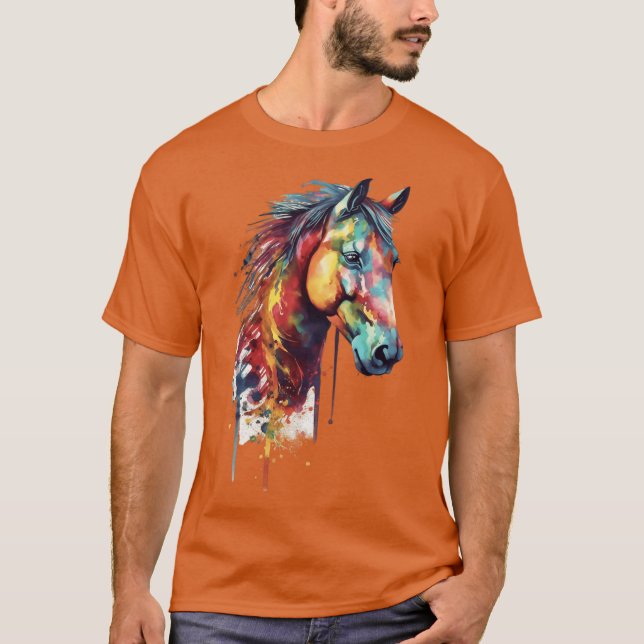 Rainbow Horse Head Watercolor T Shirt (Framsida)