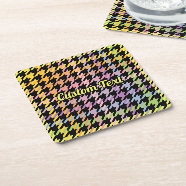 Rainbow Houndstooth Mönster Underlägg Papper Kvadrat (Vinklad)