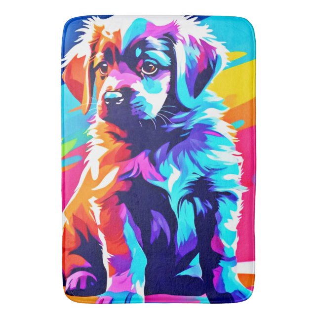 Rainbow Hued Hund Art Badrumsmatta (Framsidan (Vertikal))