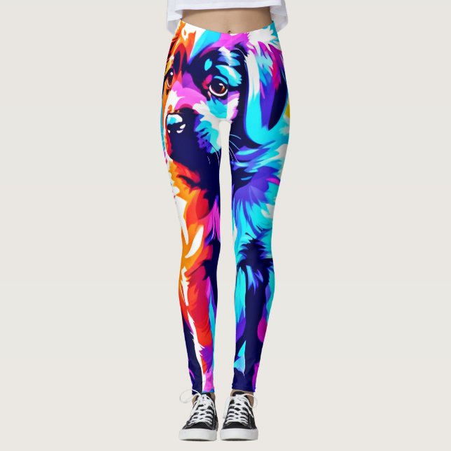Rainbow Hued Hund Art Leggings (Framsida)