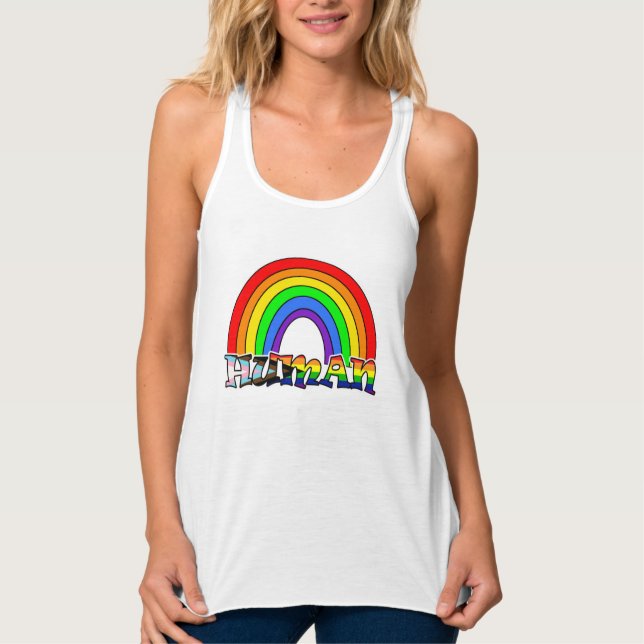 Rainbow Human LGBTQ+ T-Shirt Linne Med Racerback (Framsida)