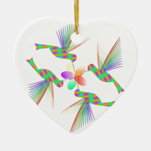 Rainbow Hummingbird Kissing A Flower Julgransprydnad Keramik (Framsidan)