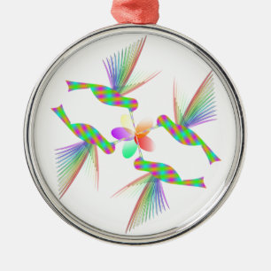 Rainbow Hummingbird Kissing A Flower Julgransprydnad Metall