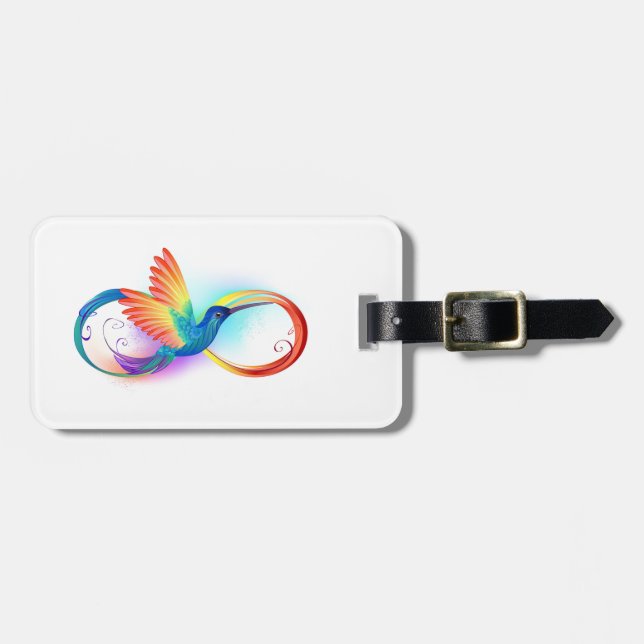 Rainbow Hummingbird med oändlighetssymbol Bagagebricka (Horisontell Framsida)