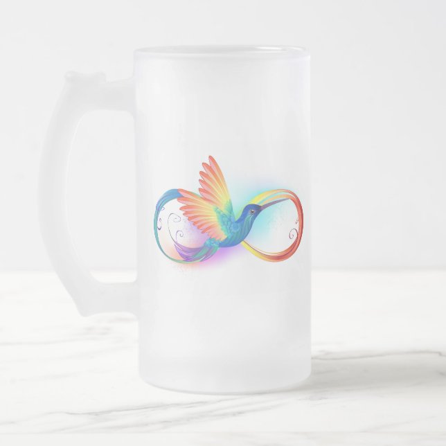 Rainbow Hummingbird med oändlighetssymbol Frostat Ölglas (Vänster)