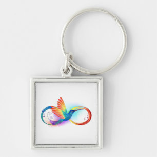 Rainbow Hummingbird med oändlighetssymbol Fyrkantig Silverfärgad Nyckelring