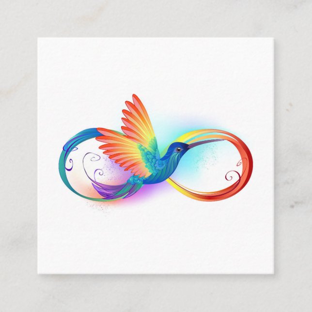 Rainbow Hummingbird med oändlighetssymbol Fyrkantigt Visitkort (Framsida)