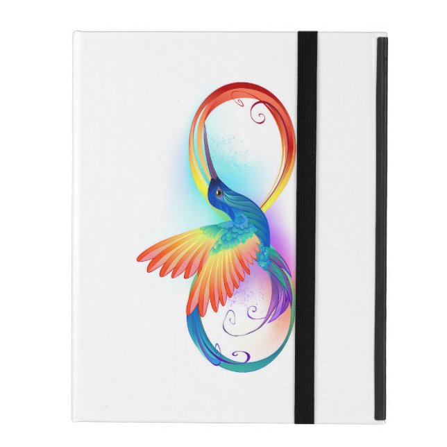 Rainbow Hummingbird med oändlighetssymbol iPad Fodral (Framsidan Closed)