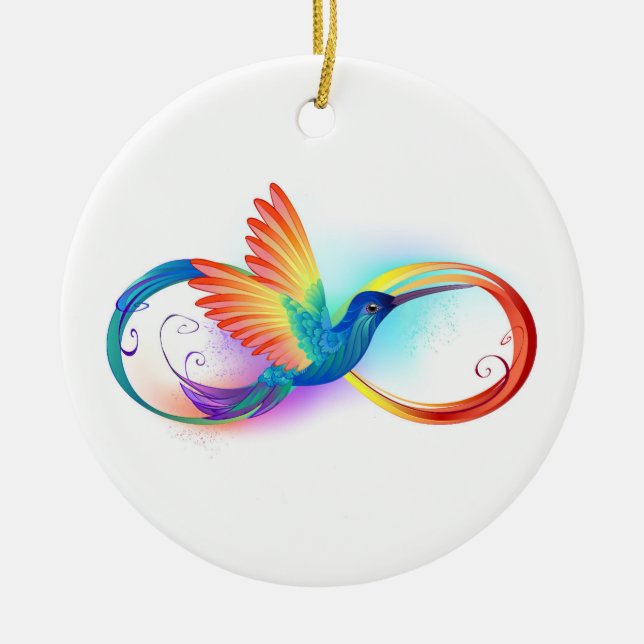 Rainbow Hummingbird med oändlighetssymbol Julgransprydnad Keramik (Framsidan)
