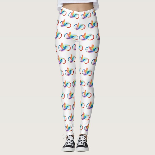 Rainbow Hummingbird med oändlighetssymbol Leggings (Framsida)
