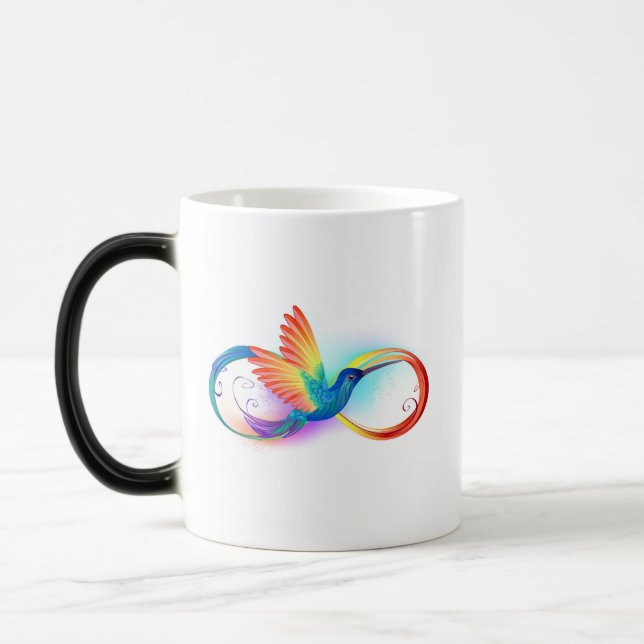 Rainbow Hummingbird med oändlighetssymbol Magisk Mugg (Vänster)