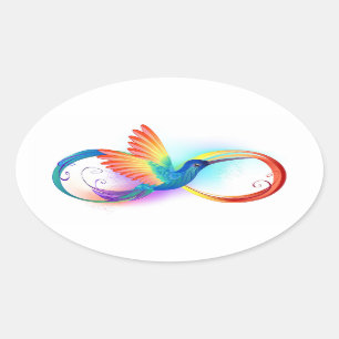 Rainbow Hummingbird med oändlighetssymbol Ovalt Klistermärke