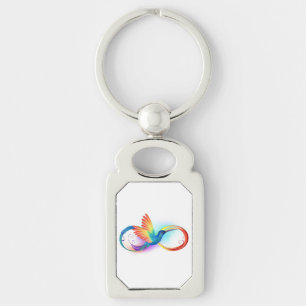 Rainbow Hummingbird med oändlighetssymbol Rektangulärt Silverfärgad Nyckelring