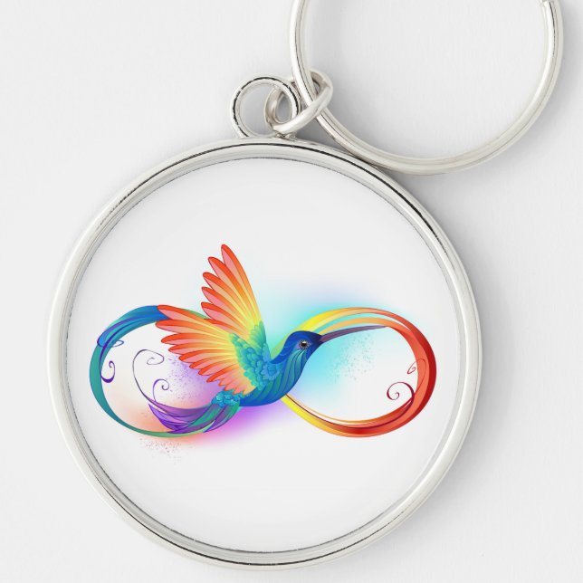 Rainbow Hummingbird med oändlighetssymbol Rund Silverfärgad Nyckelring (Framsidan)