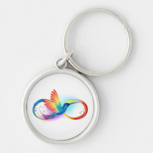 Rainbow Hummingbird med oändlighetssymbol Rund Silverfärgad Nyckelring