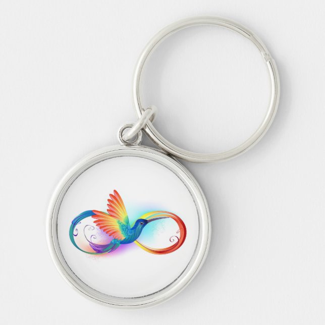 Rainbow Hummingbird med oändlighetssymbol Rund Silverfärgad Nyckelring (Framsidan)