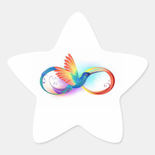 Rainbow Hummingbird med oändlighetssymbol Stjärnformat Klistermärke