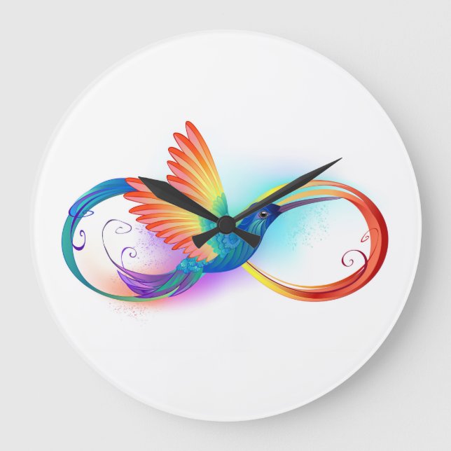 Rainbow Hummingbird med oändlighetssymbol Stor Klocka (Framsida)