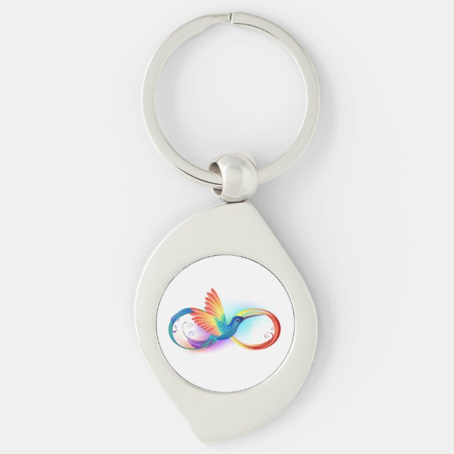 Rainbow Hummingbird med oändlighetssymbol Swirl Silverfärgad Nyckelring (Framsidan)