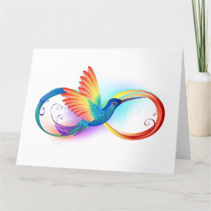 Rainbow Hummingbird med oändlighetssymbol Tack Kort