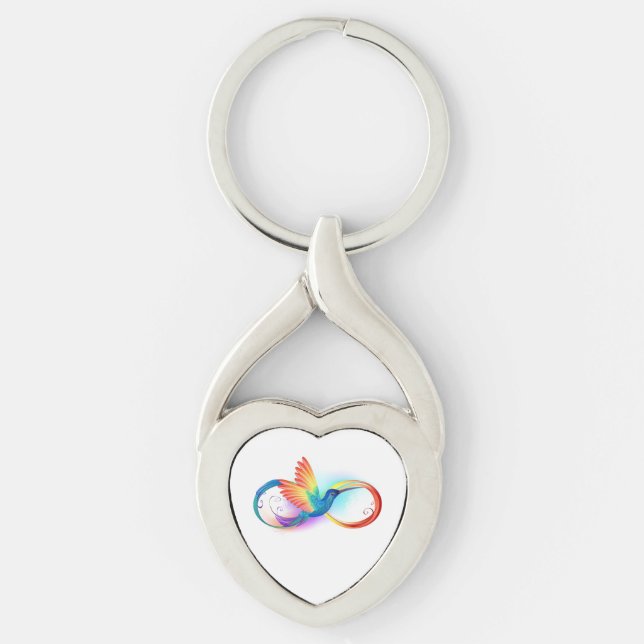 Rainbow Hummingbird med oändlighetssymbol Twisted Heart Silverfärgad Nyckelring (Framsidan)