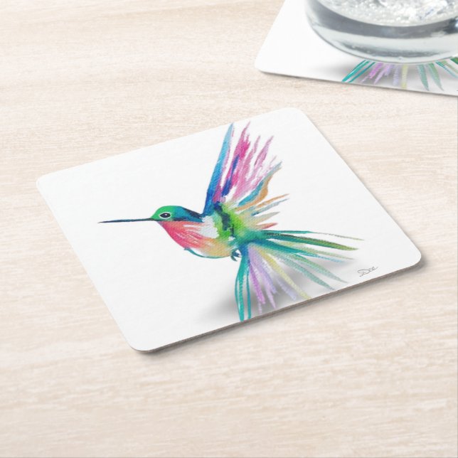 Rainbow Hummingbird Papper Underlägg Kvadrat (Vinklad)
