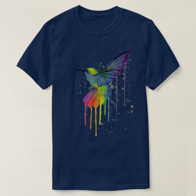 Rainbow Hummingbird Watercolor  T Shirt (Design framsida)