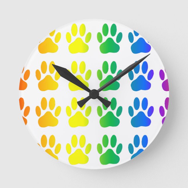 Rainbow Hund Pawprint Rund Klocka (Framsida)