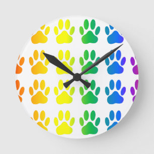 Rainbow Hund Pawprint Rund Klocka