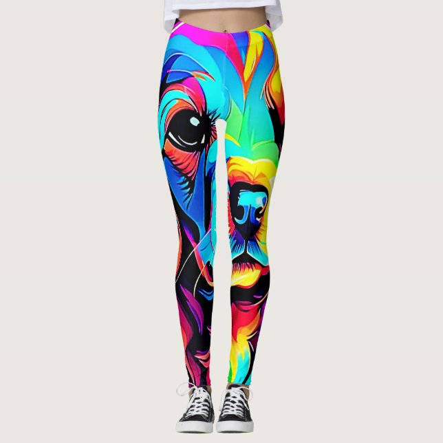 Rainbow Hund Porträtt Art Leggings (Framsida)
