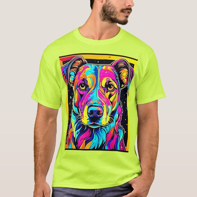 Rainbow Hund Porträtt Art T Shirt (Framsida)