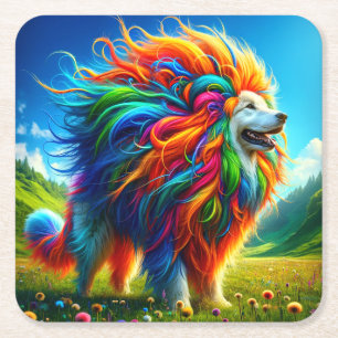 Rainbow Hund Underlägg Papper Kvadrat