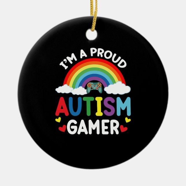 Rainbow I är en stolt Autism Gamer Autism Awarenes Julgransprydnad Keramik (Framsidan)