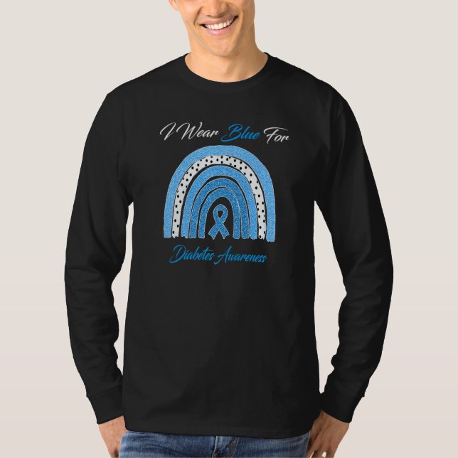 Rainbow I Bära Blue for Diabetes Awareness T Shirt (Framsida)