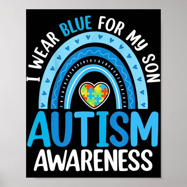 Rainbow I Bära Blue for My Son Autism Awareness Poster (Framsidan)