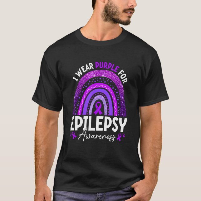 Rainbow I Wear Purple Ribbon For Epilepsy Awarenes T Shirt (Framsida)
