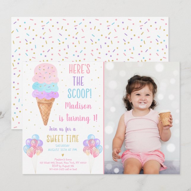 Rainbow Ice Cream Här är skottpesten Inbjudningar (Fram/baksida)