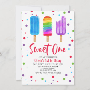 Rainbow Ice Pops Sweet One 1st Birthday bjudande Inbjudningar