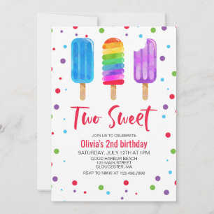 Rainbow Ice pops Two Sweet 2nd Birthday bjudande Inbjudningar