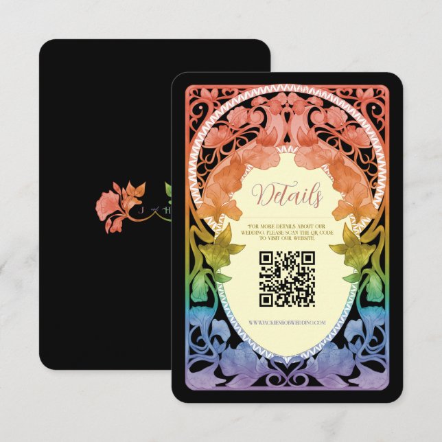 Rainbow II Art Nouveau QR-kod Bröllopsbilaga Tilläggskort (Fram/baksida)