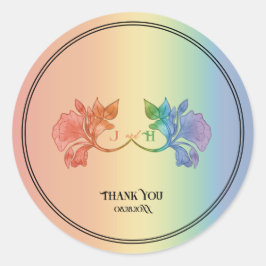 Rainbow II Watercolor Art Nouveau Bröllop Runt Klistermärke