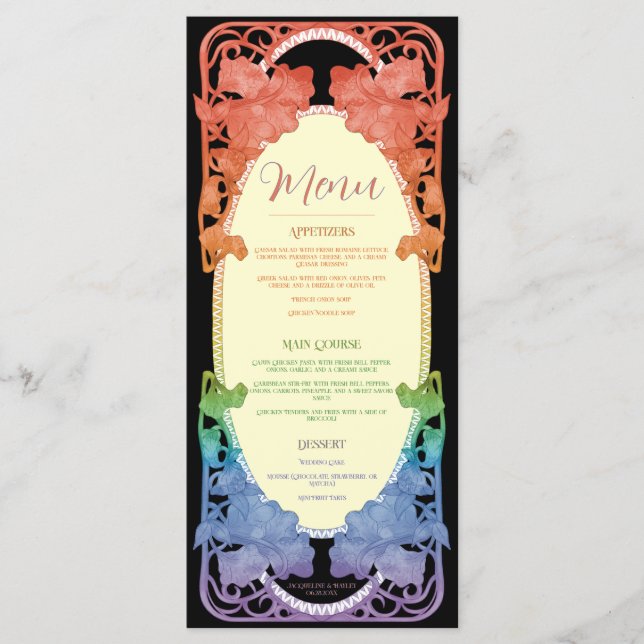 Rainbow II Watercolor Art Nouveau Bröllopsmeny Meny (Framsida)