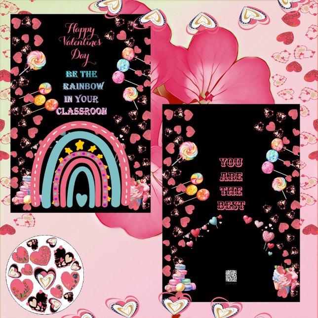 Rainbow in Classroom Candy Hearts Valentineser Kid Julkort (Rainbow In Classroom Candy Hearts Valentines Kids Holiday Card)