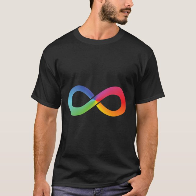 Rainbow Infinity Symbol Autism Awareness Neurodive T Shirt (Framsida)