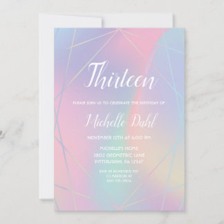Rainbow Iridescent Pastel Geometric Birthday Inbjudningar