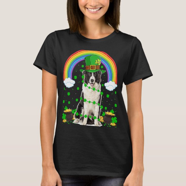 Rainbow Irish Australian shepherd Hund St Patrick' T Shirt (Framsida)