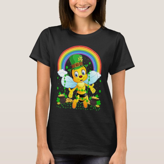Rainbow Irish Shamrock Bumblebee St Patrick's Day T Shirt (Framsida)