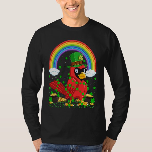 Rainbow Irish Shamrock Cardinal Bird St Patrick's  T Shirt (Framsida)