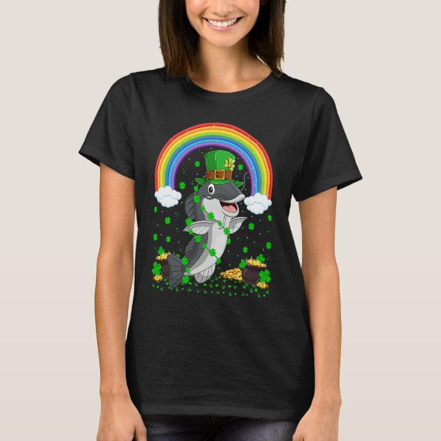 Rainbow Irish Shamrock Catfish St Patrick's Day T Shirt (Framsida)