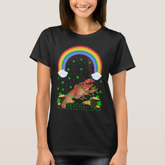 Rainbow Irish Shamrock Crawfish St Patrick's Day T Shirt (Framsida)
